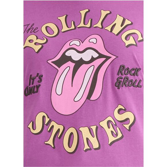 Time and Tru Women's Rolling Stones Only Rock and Roll Graphic Tee Small Violet - Picture 3 of 4